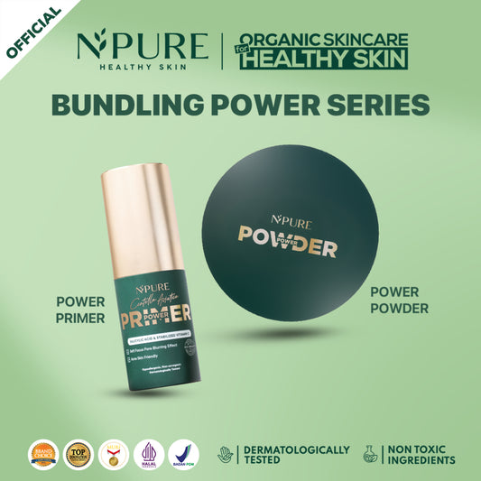 Bundle Power Series - NPURE Power Powder + Power Primer / Compact powder / Primer Serum / primer make up / Bedak padat / bedak kulit berjerawat