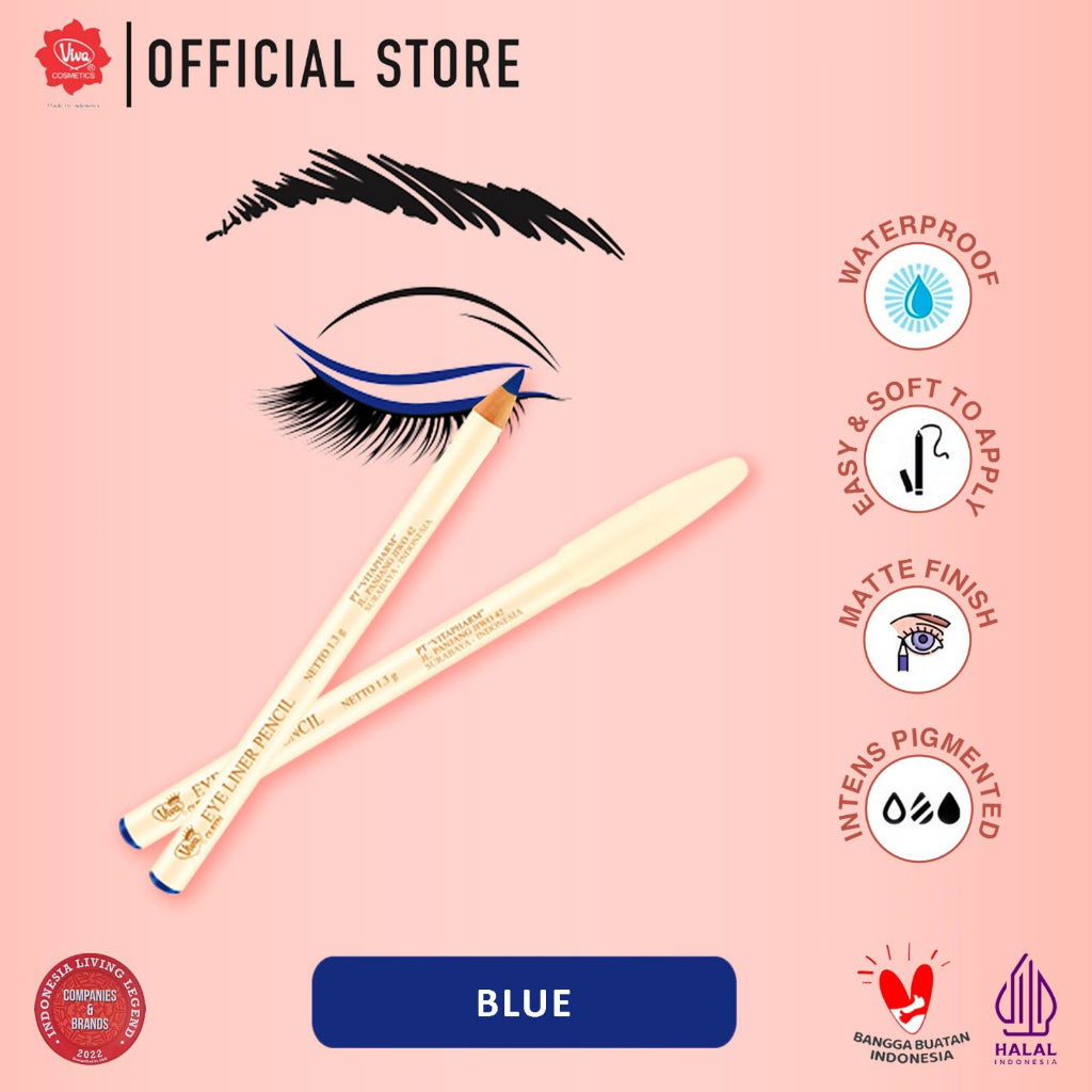 Viva Queen Eye Liner Pencil - 1.3gr (WATERPROOF, INTENSE PIGMENTED, SOFT, MATTE & EASY APPLY) - tersedia 3 varian warna