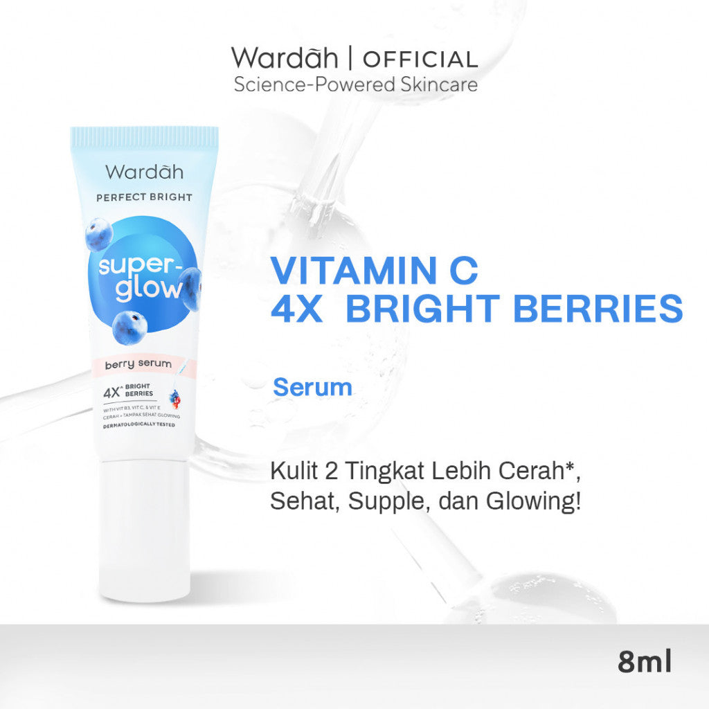 WARDAH 4X Vitamin B3 with Hyaluronic Acid Perfect Bright Super-Glow Berry Serum 8 ml - Serum Mencerahkan, Menutrisi Kulit, Meratakan Warna Kulit Kusam, Menyamarkan Bekas Jerawat - Kulit Cerah, Tampak Sehat, Supple, Glowing - Skincare