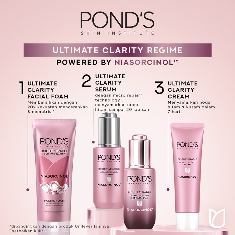 Ponds Bright Miracle Ultimate Clarity Facial Foam 100g x3- Sabun cuci muka dengan 20x Kekuatan Mencerahkan & Menutrisi