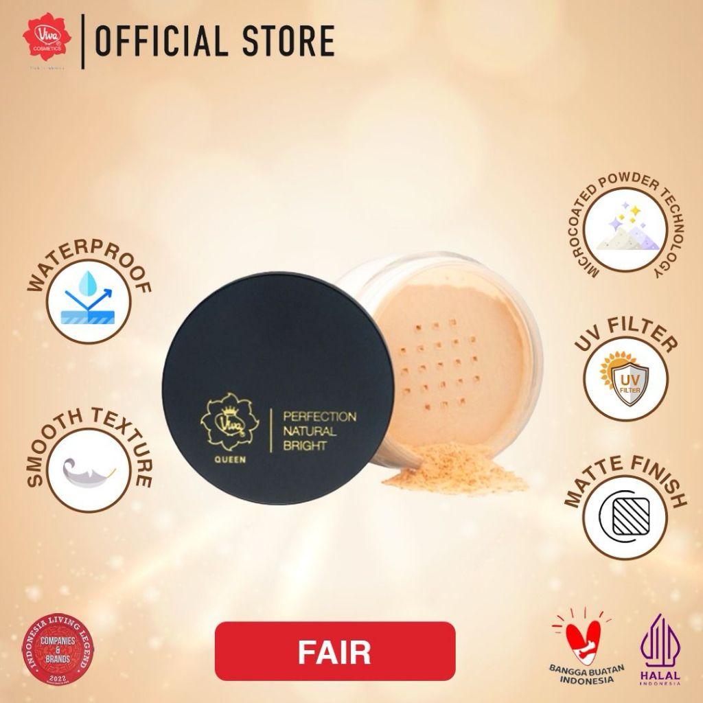 Viva Queen Perfection Natural Bright Loose Powder 35g (MATTE FINISH, UV FILTER & WATERPROOF) - Tersedia 3 Varian Warna