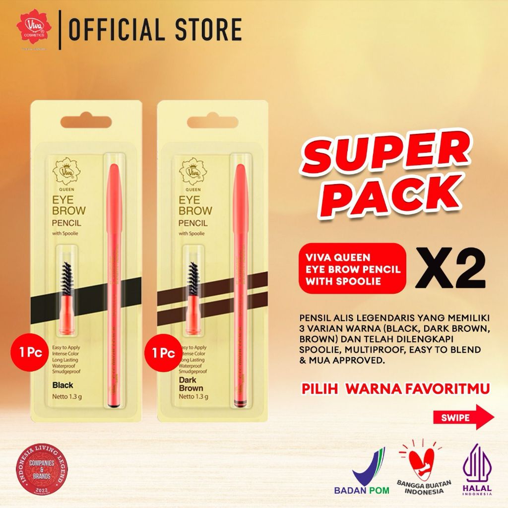 [Super Pack !!!] Viva Queen Eye Brow Pencil (WATERPROOF, SMUDGEPROOF & TRANSFERPROOF)  - tersedia 3 varian warna