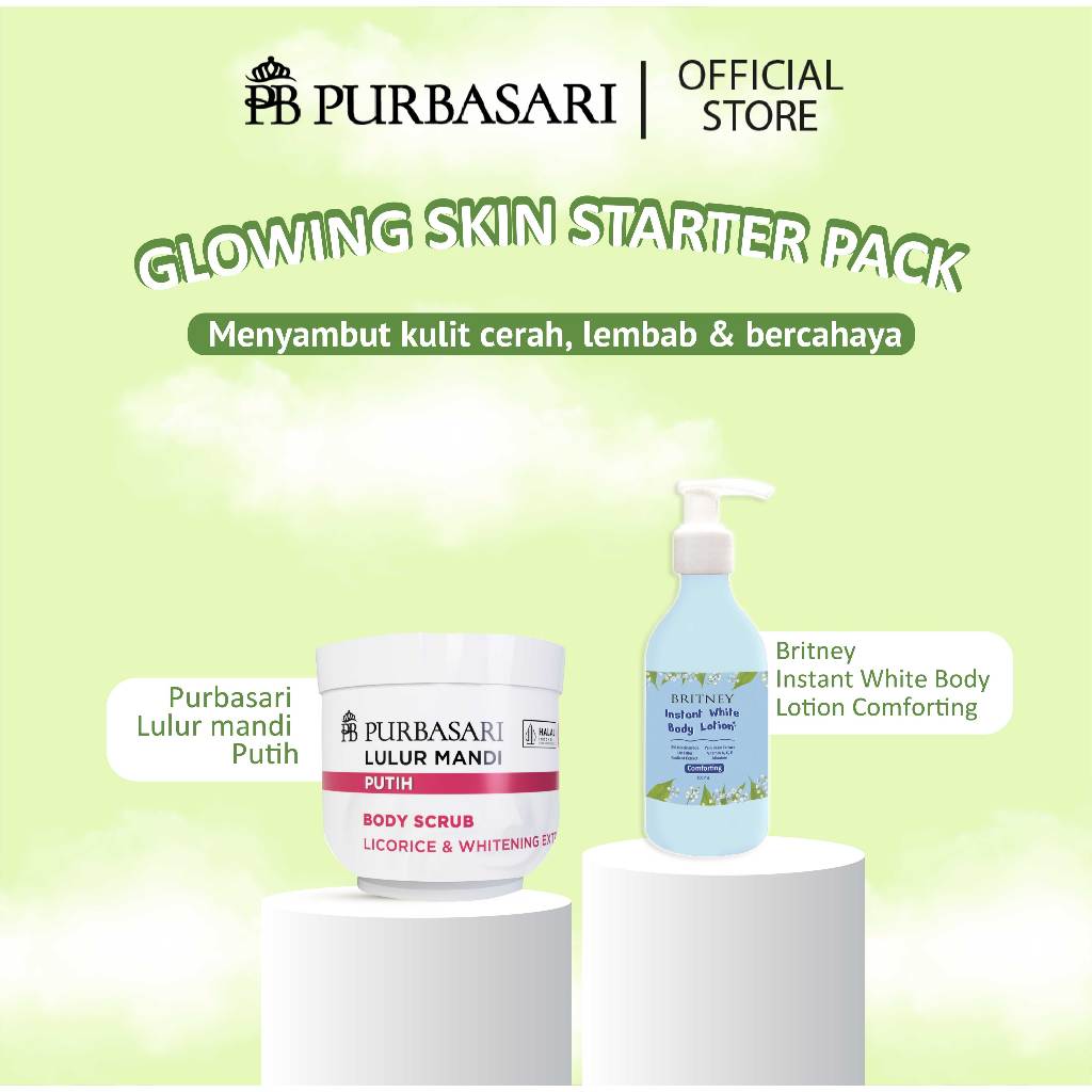 [ISI 2PCS] Purbasari Lulur Mandi Putih 200g + Britney Instant White Body Lotion 300g- Double Mencerahkan Kulit Maksimal