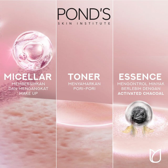 POND'S Micellar Water untuk Kulit Berjerawat dan Berminyak, Vitamin & Charcoal 100 ml