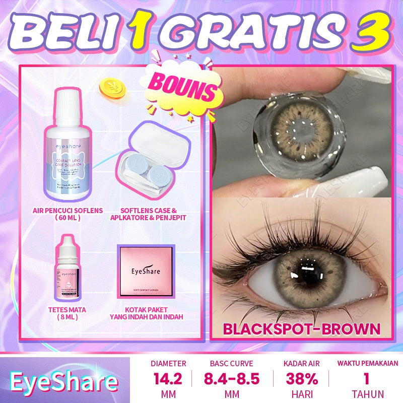 Eyeshare COD 4 Item Paket kombinasi (1Pasang Softlens+60ml solusi+8ml tetes mata+kotak cermin)