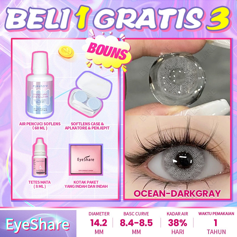 Eyeshare COD 4 Item Paket kombinasi (1Pasang Softlens+60ml solusi+8ml tetes mata+kotak cermin)