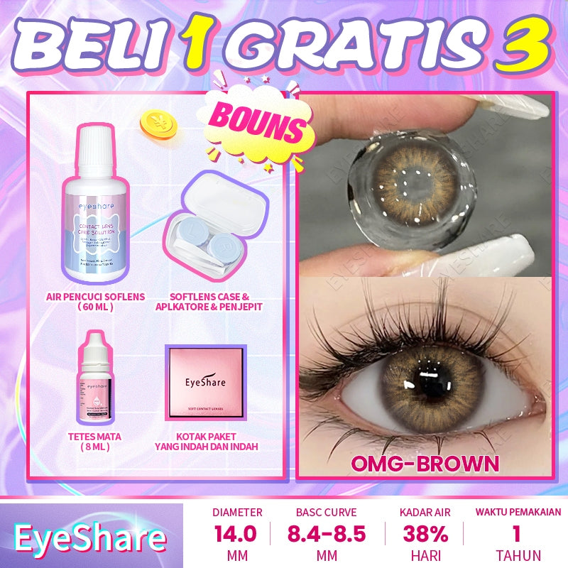 Eyeshare COD 4 Item Paket kombinasi (1Pasang Softlens+60ml solusi+8ml tetes mata+kotak cermin)