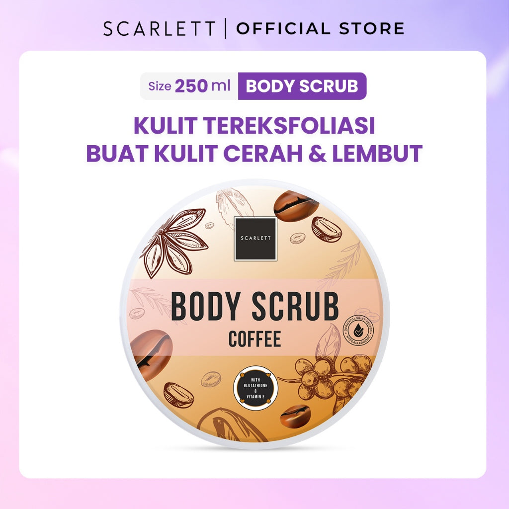 SCARLETT Body Scrub 250ml | Membantu Mengeksfoliasi Melembutkan Mencerahkan Kulit Mengangkat Sel Kulit Mati | Kulit Cerah Sehat dengan Wangi Mewah