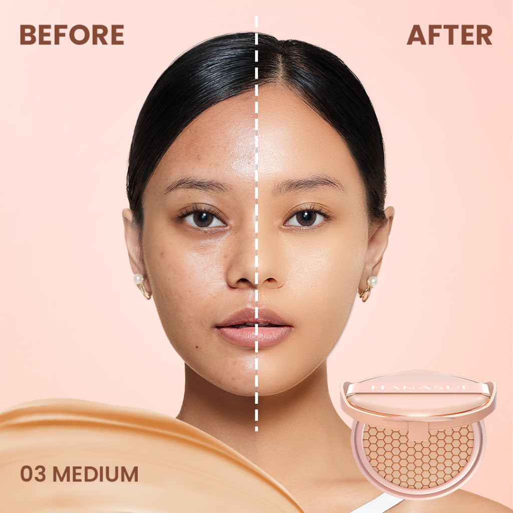 Hanasui Serum Cushion - Flawless Natural Dewy Finish UVA & UVB Protection Perfect Coverage Menyamarkan Pori-Pori Garis Halus Noda Wajah