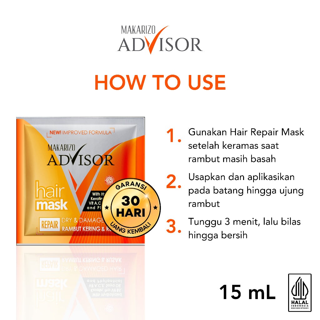 Makarizo Advisor Hair Repair Mask 15 mL & 30 mL - Masker Rambut / Hair Mask / Rambut Lembut