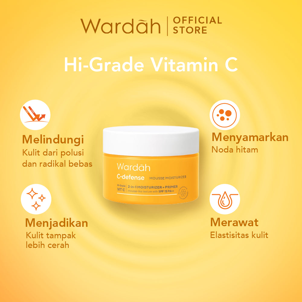 WARDAH C-Defense Mousse Moisturizer 30 g - Pelembab, Primer dan Antioksidan, dengan HiGrade VitaminC - Mencerahkan dan Menyegarkan - Untuk Semua Jenis Kulit - Skincare