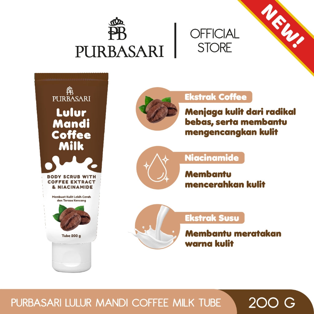 Purbasari Lulur Mandi Coffee Milk Tube 200gr - Kulit Kering Scrub Tubuh Melembutkan