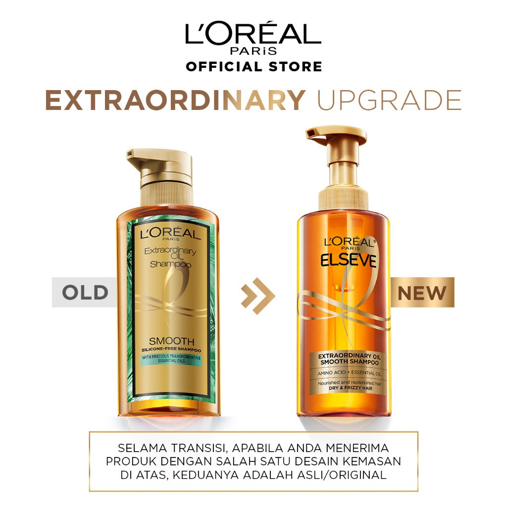 L’Oreal Paris Extraordinary Oil Premium Smooth Silicon-Free Shampoo Hair Care - Halus Berkilau dalam Satu Pemakaian - Bebas Silikon 440ml Rambut Kering Kusam Shampoo Sampo
