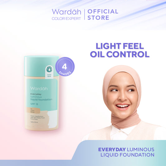 WARDAH Everyday Luminous Liquid Foundation - Alas Bedak Cair Dengan Hasil Matte Natural dan Mengandung SPF 15 - Melembabkan dan Nyaman Digunakan - Makeup