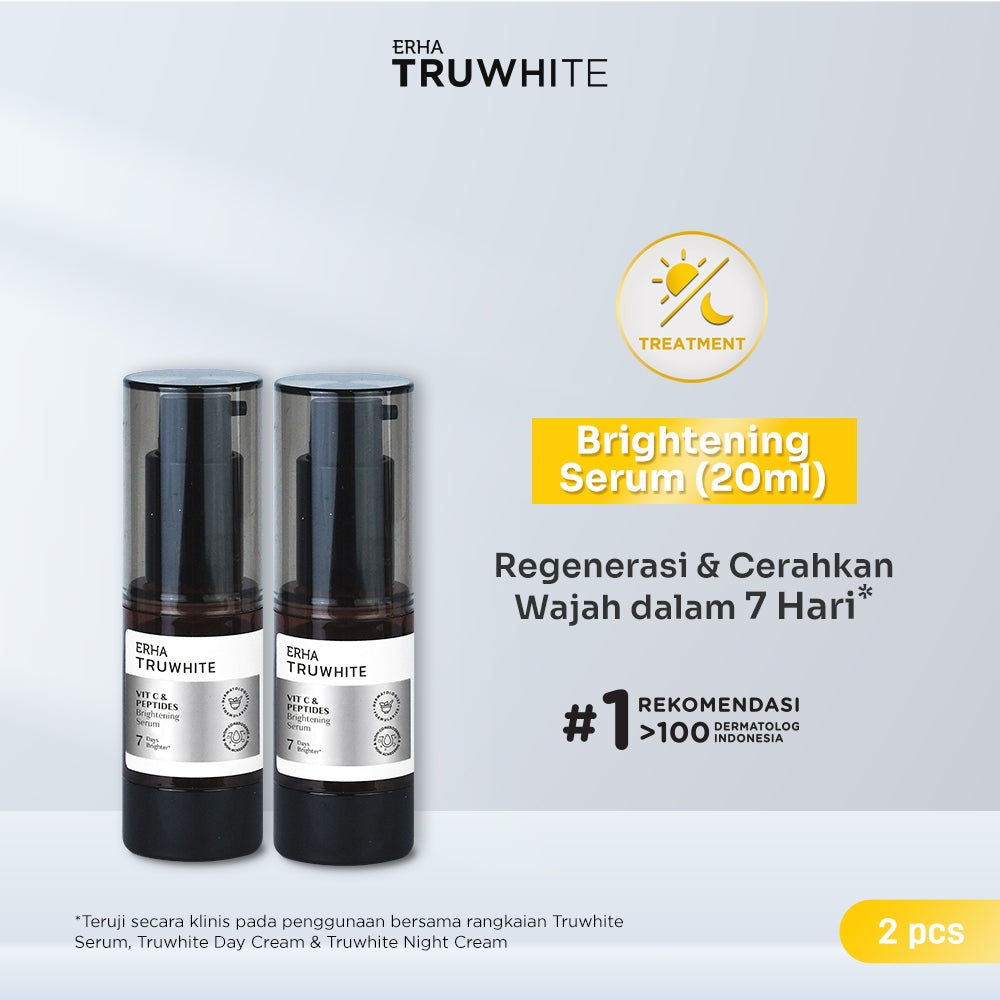 TwinFlame ERHA Truwhite Brightening Serum with Ethyl Vit C/Vitamin C & Peptides – 20ml | Cerah, Plumpy, Glowing, cocok untuk kulit Normal/Sensitif/Jerawat