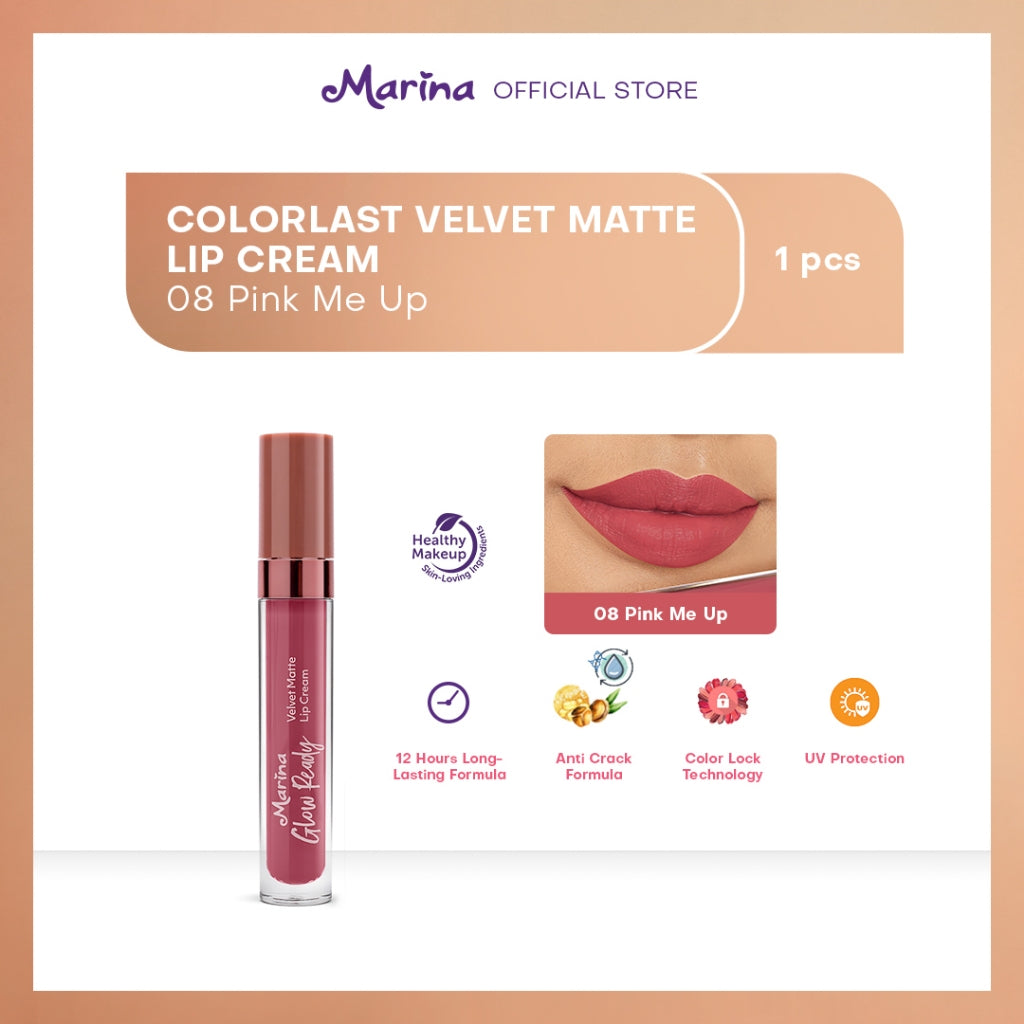 Marina Glow Ready Colorlast Velvet Matte Lip Cream 5ml - Exp Date : 05.2026