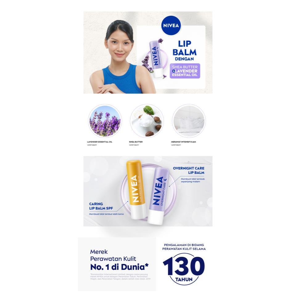 (PAKET HEMAT ISI 2) NIVEA Lip Balm Overnight Care 4.8gr - Pelembap bibir malam hari melembabkan plumpy kering pecah-pecah tahan lama melindungi bibir natural intensif lembap tidak lengket tidak berminyak glossy - Lavender Essential Oil, Shea Butter