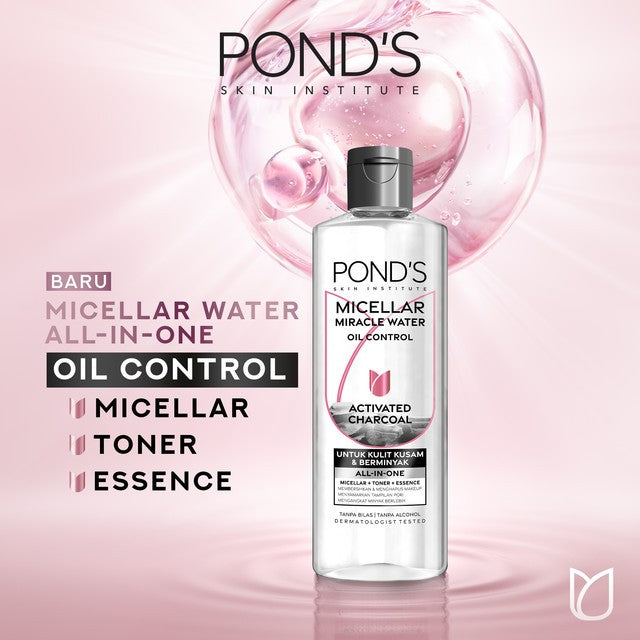 POND'S Micellar Water untuk Kulit Berjerawat dan Berminyak, Vitamin & Charcoal 100 ml