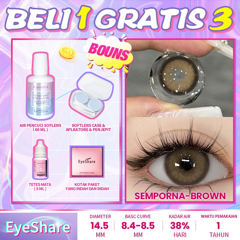 Eyeshare COD 4 Item Paket kombinasi (1Pasang Softlens+60ml solusi+8ml tetes mata+kotak cermin)
