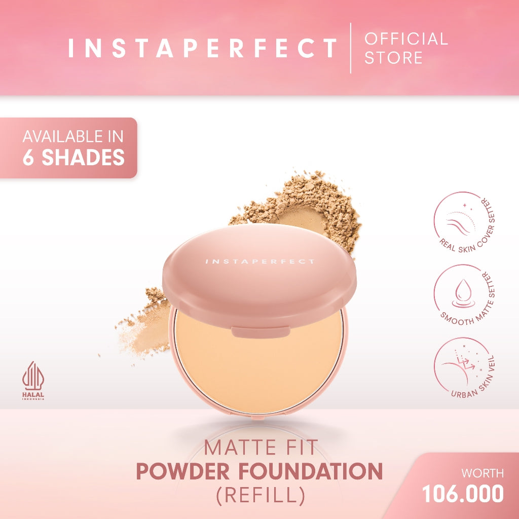 Instaperfect Refill Matte Fit Powder Foundation 13 g - Refill Bedak (Real Skin Cover Setter, Smooth Matte Finish, SPF 20 PA+++)