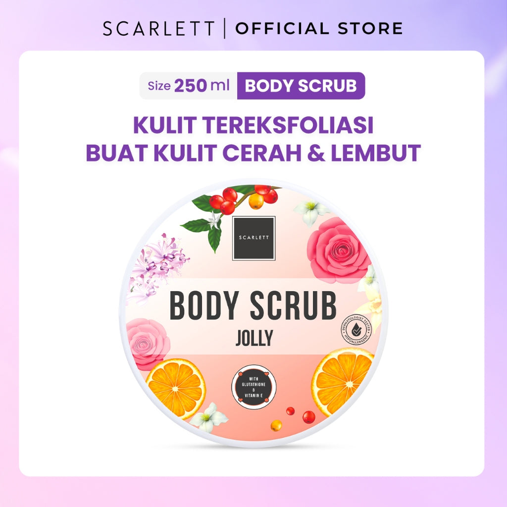 SCARLETT Body Scrub 250ml | Membantu Mengeksfoliasi Melembutkan Mencerahkan Kulit Mengangkat Sel Kulit Mati | Kulit Cerah Sehat dengan Wangi Mewah