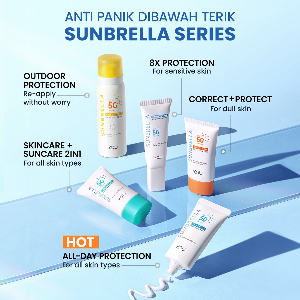 YOU Sunbrella Intensive Care Watery Sunscreen SPF50+ PA++++ Tabir Surya Kulit Sensitif 8X Protection Sensitive Acne Skin Friendly