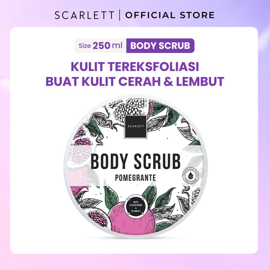 SCARLETT Body Scrub 250ml | Membantu Mengeksfoliasi Melembutkan Mencerahkan Kulit Mengangkat Sel Kulit Mati | Kulit Cerah Sehat dengan Wangi Mewah