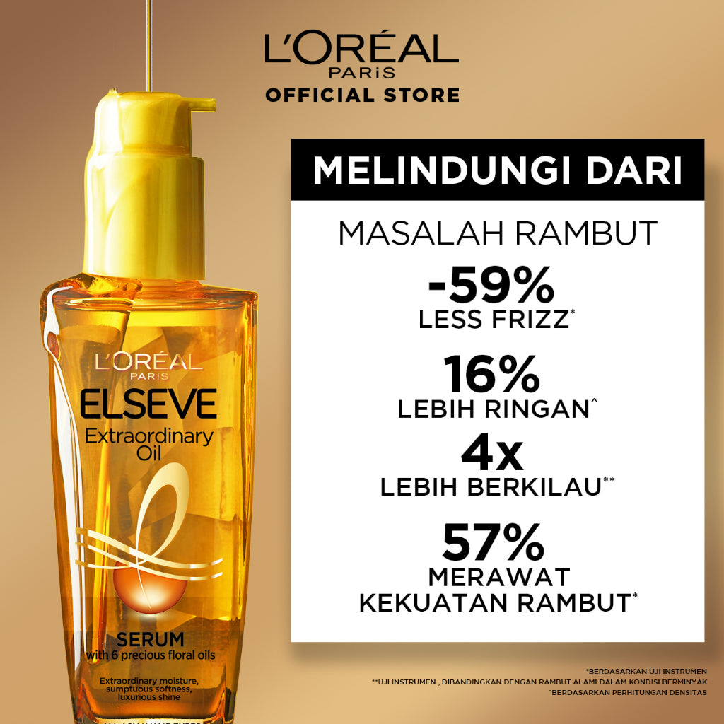 [BUY 1 GET 1] L'Oreal Paris Elseve Extraordinary Oil Gold Hair Serum & Hair Treatment Kit - Rambut Halus Berkilau dalam Satu Pemakaian - dari Bunga Istimewa Omega 3 - Perawatan Rambut Vitamin Rambut Twinpack 100ml Rambut Kering Kusam