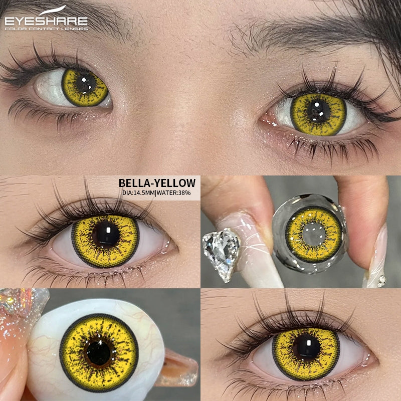 Eyeshare Softlens 1Pasang Bella Yellow 14.5mm Big Eye Cosplay Lensa Kontak Softlens