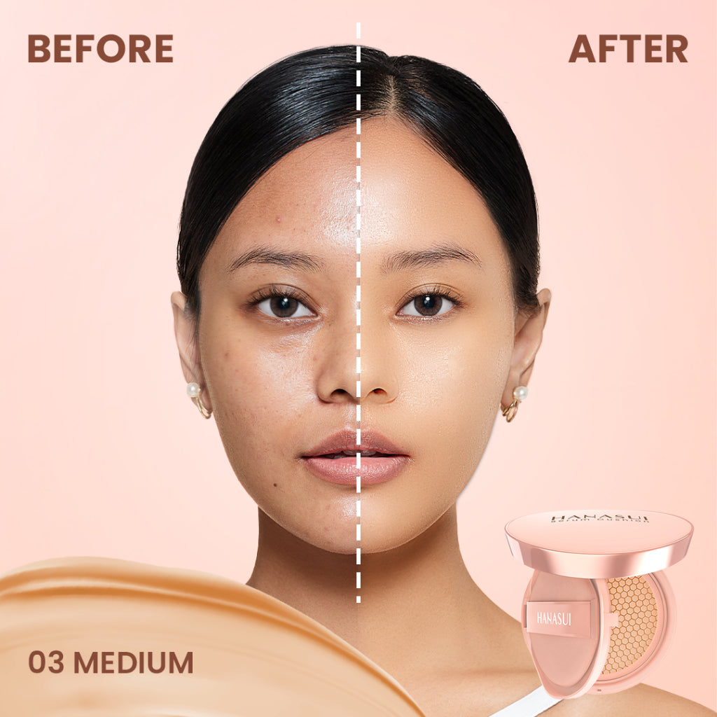 Hanasui Serum Cushion - Flawless Natural Dewy Finish UVA & UVB Protection Perfect Coverage Menyamarkan Pori-Pori Garis Halus Noda Wajah