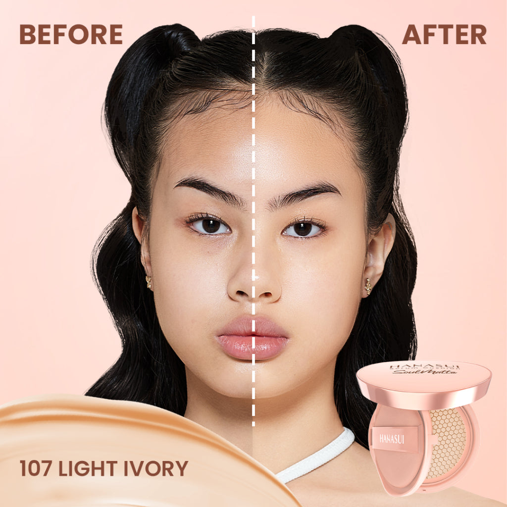 Hanasui Serum Cushion Soulmatte - Matte Finish UVA & UVB Protection Perfect Coverage Menyamarkan Pori-Pori Garis Halus Noda Wajah