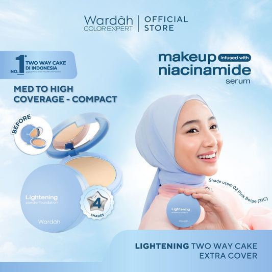 WARDAH Lightening Powder Foundation Extra Cover 10 g - All Skin - Two Way Cake - TWC Extra Cover - Bedak Padat Medium to High Coverage dengan SPF 22 PA dan Serum Niacinamide Untuk Hasil Makeup Flawless dan Cerah - Makeup - Cocok Dipakai dengan Cushion