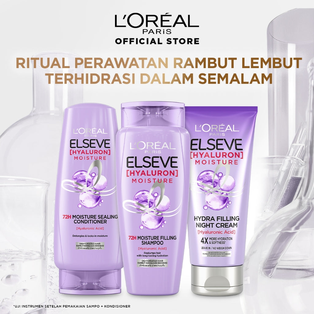 L’Oreal Paris Elseve Hyaluron Moisture Hydra Filling Night Cream - 150 ml (Untuk rambut kering dan dehidrasi)