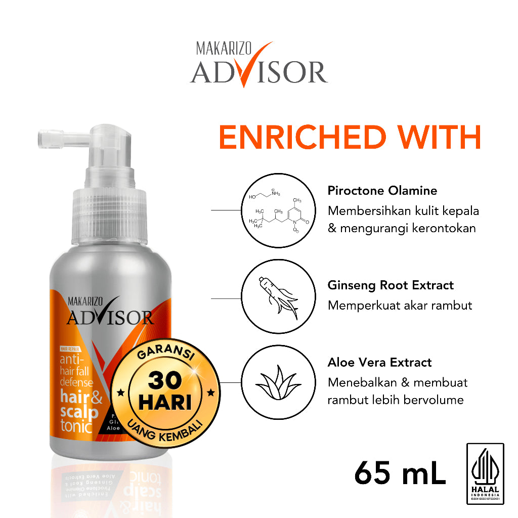 Makarizo Advisor Hair & Scalp Tonic 60 mL & 65 mL - 2 in 1 Untuk Rambut Rontok dan Ketombe