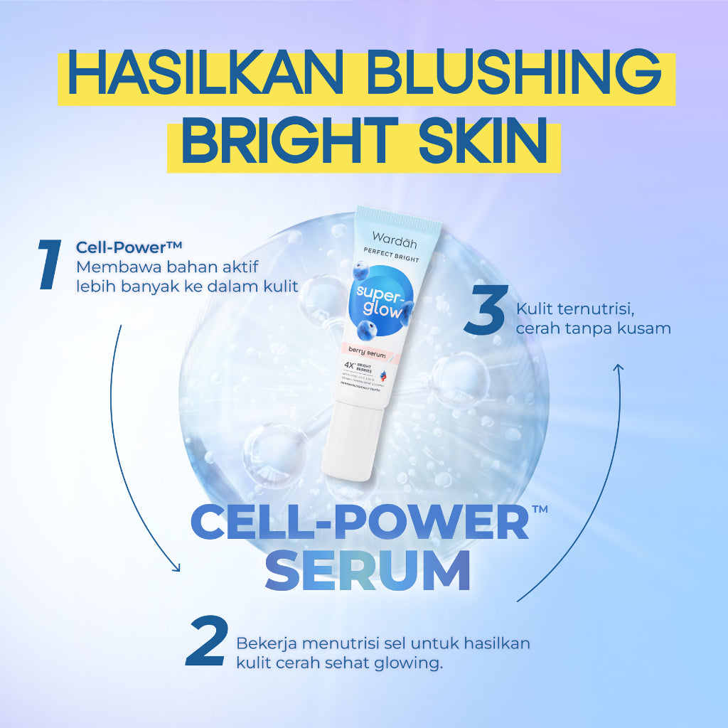 WARDAH 4X Vitamin B3 with Hyaluronic Acid Perfect Bright Super-Glow Berry Serum 8 ml - Serum Mencerahkan, Menutrisi Kulit, Meratakan Warna Kulit Kusam, Menyamarkan Bekas Jerawat - Kulit Cerah, Tampak Sehat, Supple, Glowing - Skincare