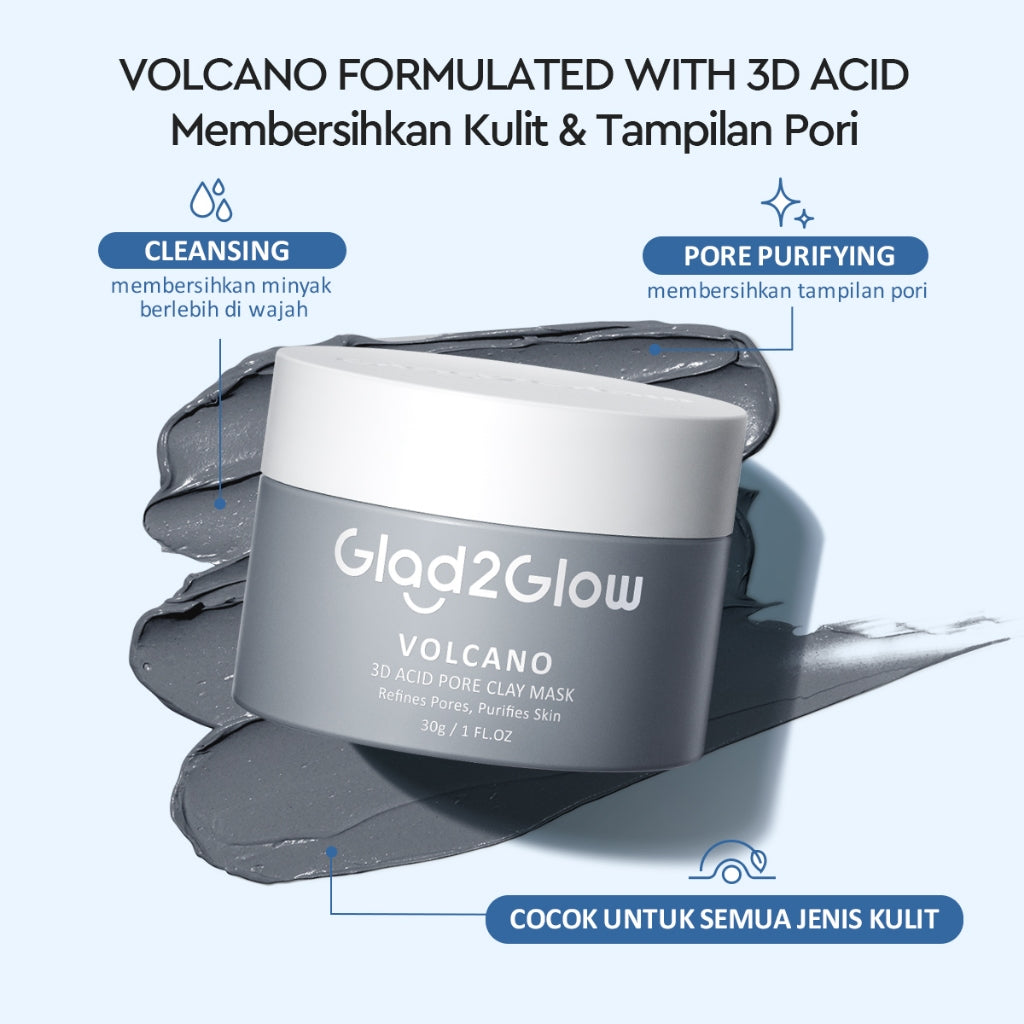 Glad2Glow Volcano 3D Acid Pore Clay Mask Masker Wajah Masker Glad2Glow Masker Komedo Dan Pori Pori Wajah Deep Pores Cleansing Masker Organik Clay Mask Clay Masker Mud Mask Face Masker Jelly Mask Sheetmask Wash Off Mask Masker Jerawat G2Glow Official Store
