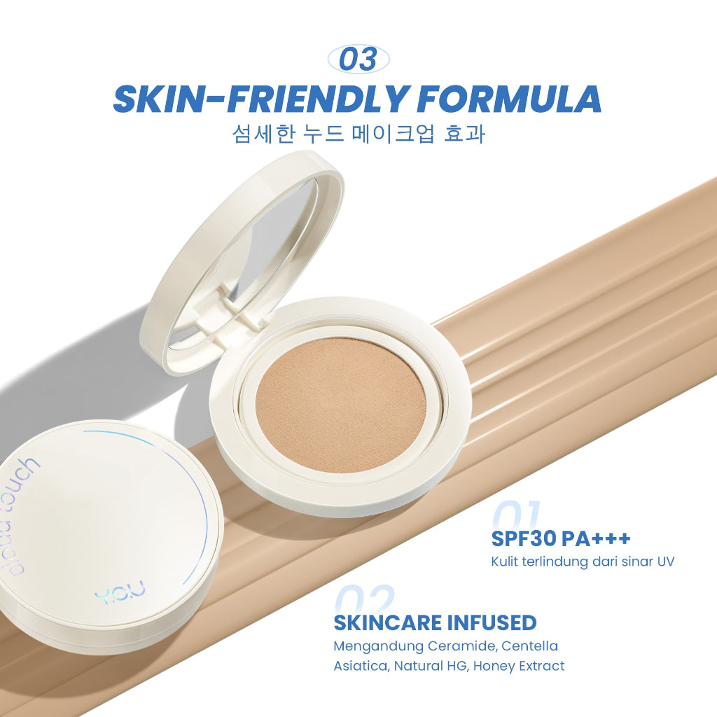 YOU Cloud Touch Dreamy-fit Lasting Mesh Cushion Cushion Foundation Natural Matte Finish Tahan Lama 24 Bedak Wajah SPF Kosmetik