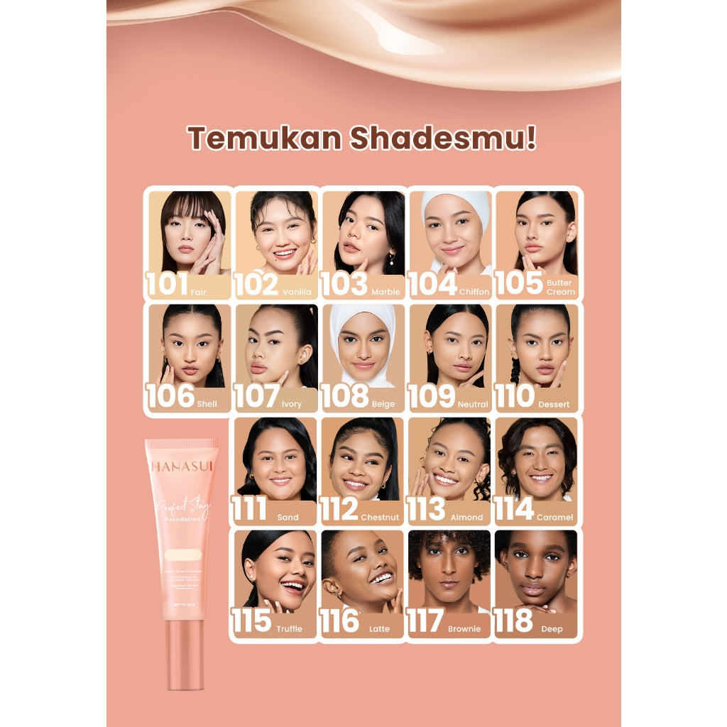 Hanasui Perfect Stay Foundation - Foundation Natural Matte Finish Menyamarkan Pori Pori Oil Control Tahan Lama