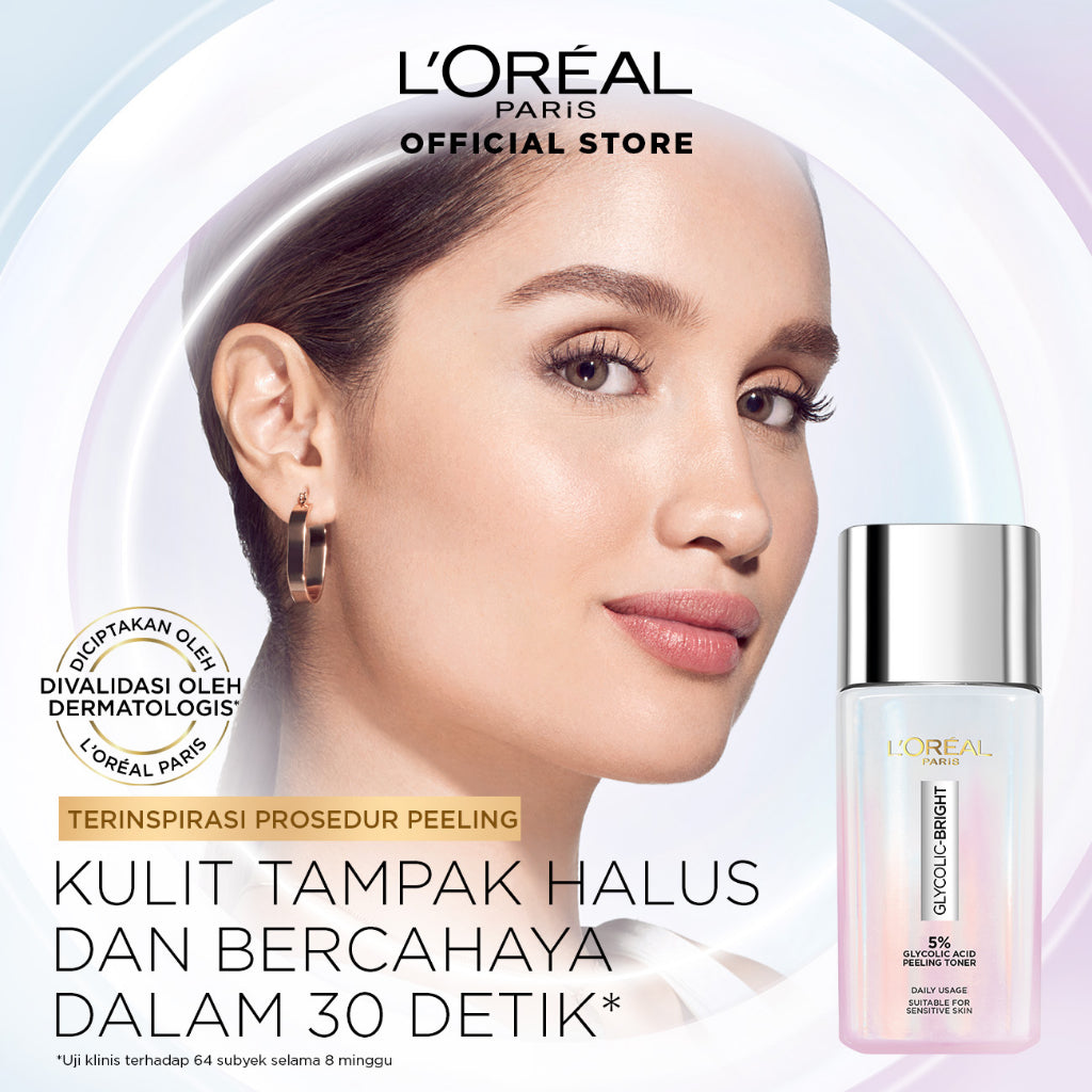 L'Oreal Paris Glycolic Bright Glowing Skincare Set Mencerahkan - Facial Foam 50 ml, Toner 65ml, Serum 15ml, Day & Night Cream 15ml