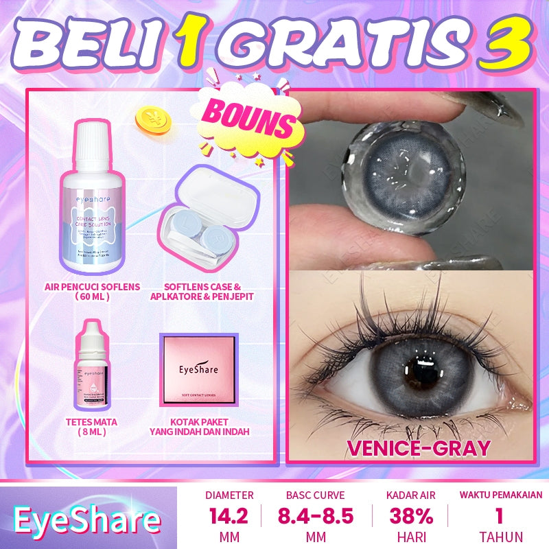 Eyeshare COD 4 Item Paket kombinasi (1Pasang Softlens+60ml solusi+8ml tetes mata+kotak cermin)