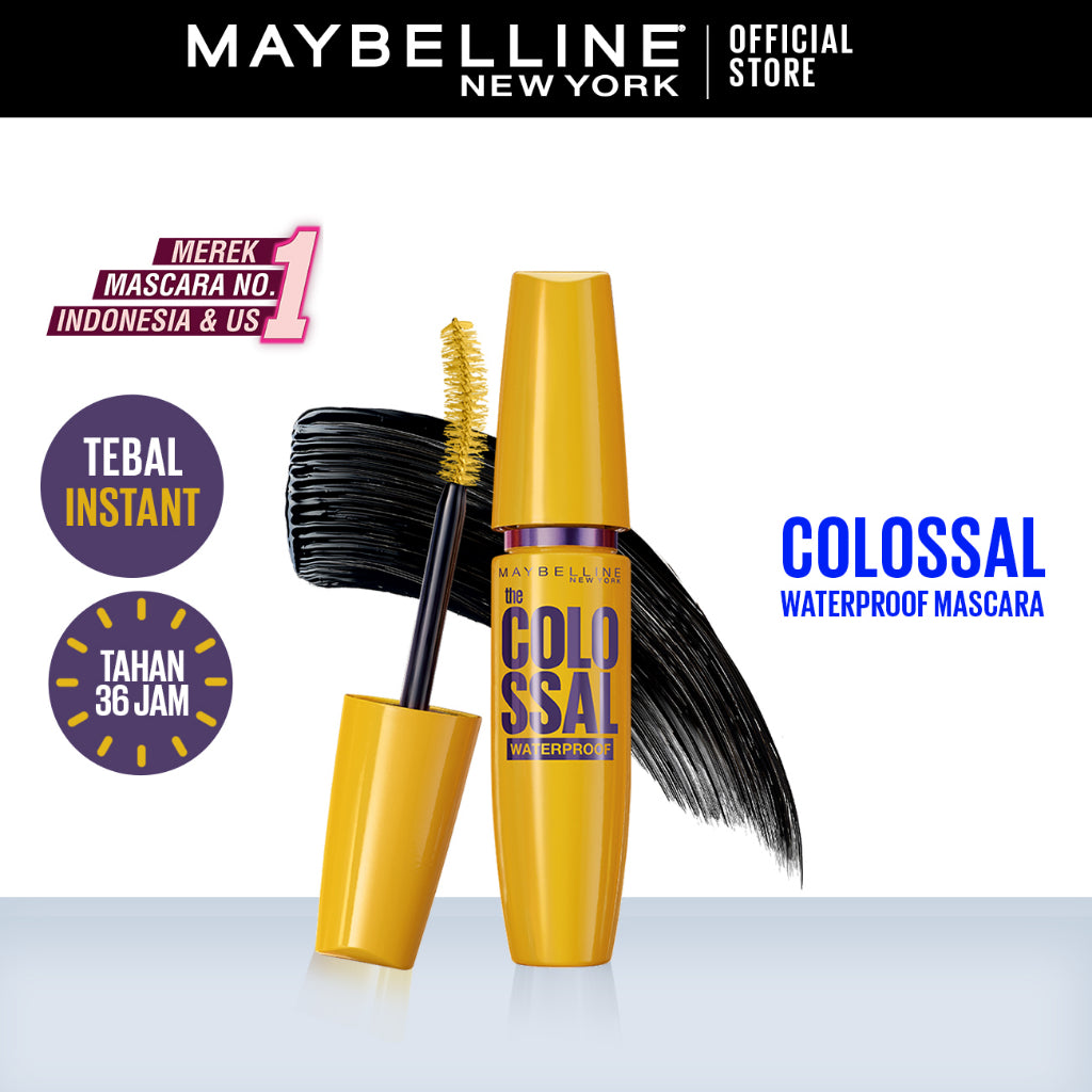 MAYBELLINE OFFICIAL Volume Express The Colossal Waterproof Mascara Make up - 9.2ml Maskara Makeup Eye Kolagen Bulu Mata Tebal Superstay Matte Vinyl Ink