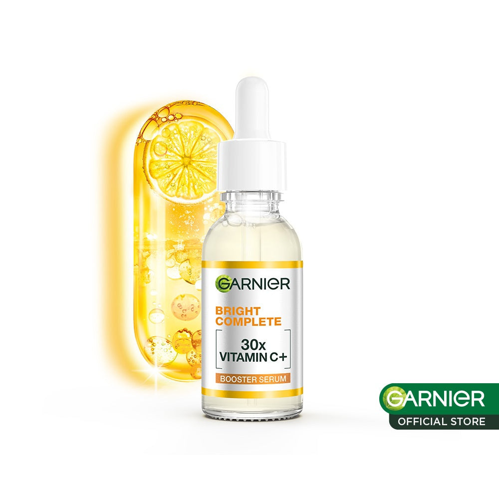 GARNIER Serum Vitamin C Bright Complete Vitamin C 30x Booster Serum Skincare - 15/30/50 ml Serum Mencerahkan Wajah Cepat Cerahkan Noda Hitam Serum Wajah