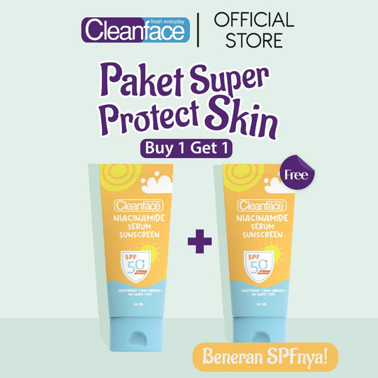 [ISI 2PCS] Cleanface Niacinamide Serum Sunscreen SPF 50++ Tube / Pencerah Kusam Kering