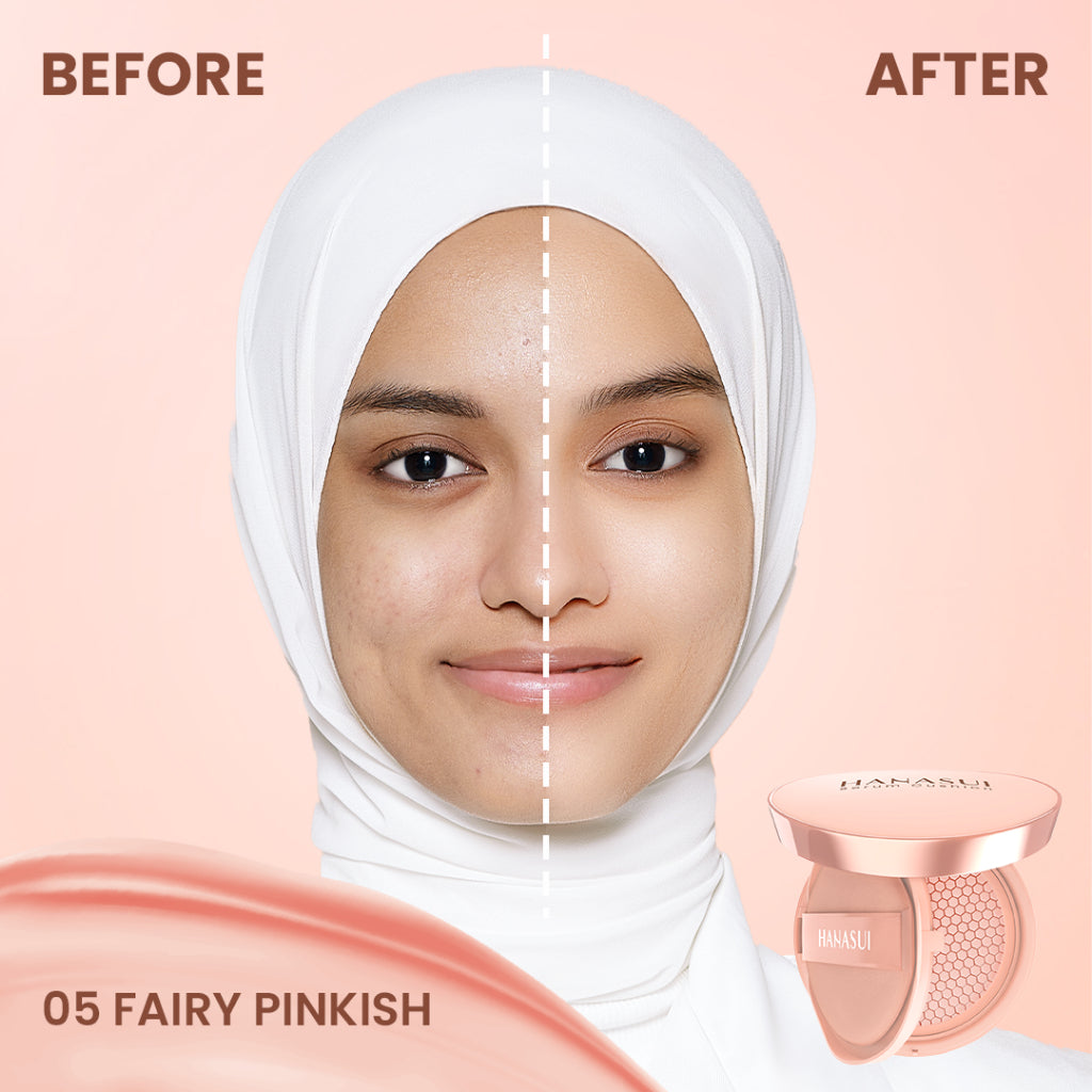 Hanasui Serum Cushion - Flawless Natural Dewy Finish UVA & UVB Protection Perfect Coverage Menyamarkan Pori-Pori Garis Halus Noda Wajah