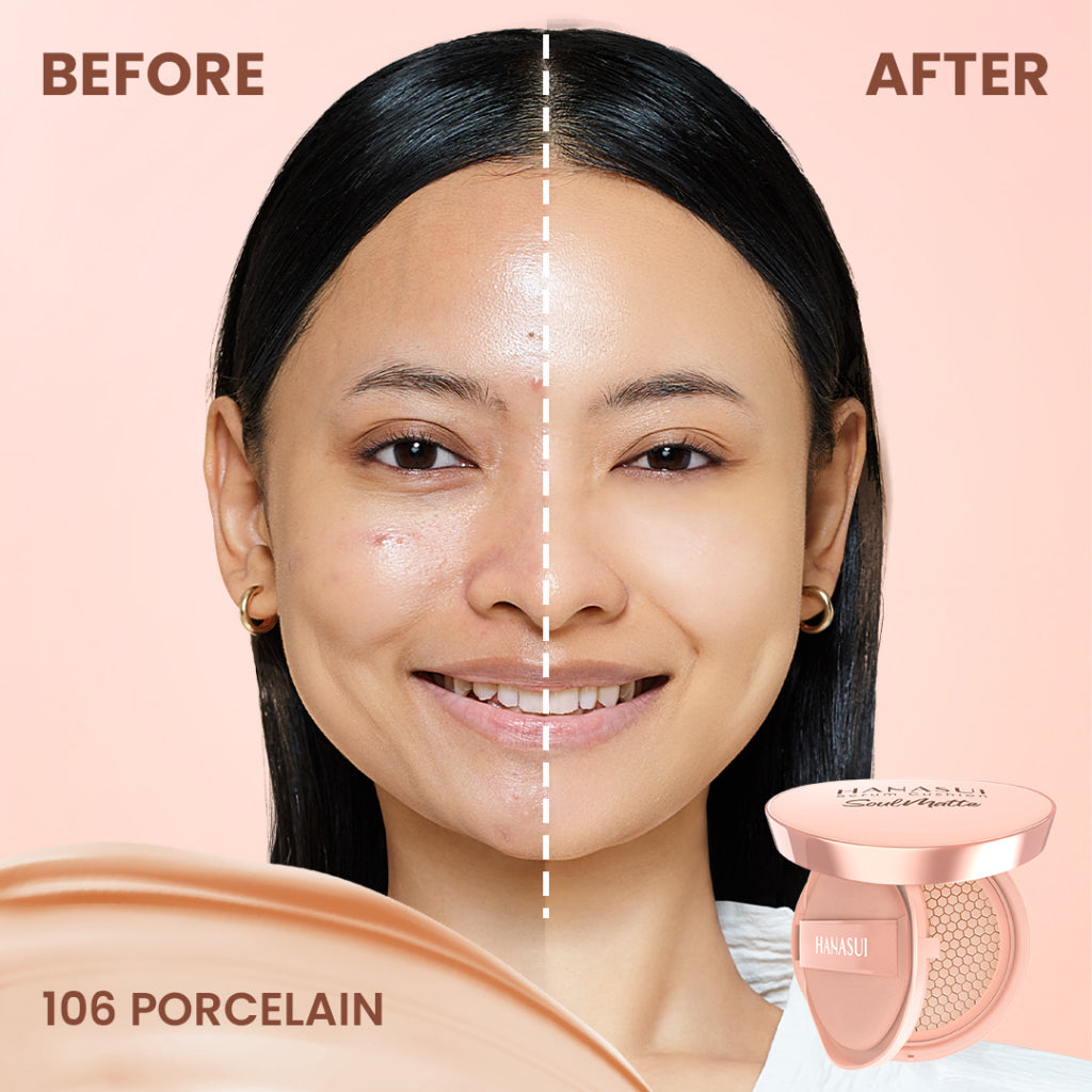 Hanasui Serum Cushion Soulmatte - Matte Finish UVA & UVB Protection Perfect Coverage Menyamarkan Pori-Pori Garis Halus Noda Wajah