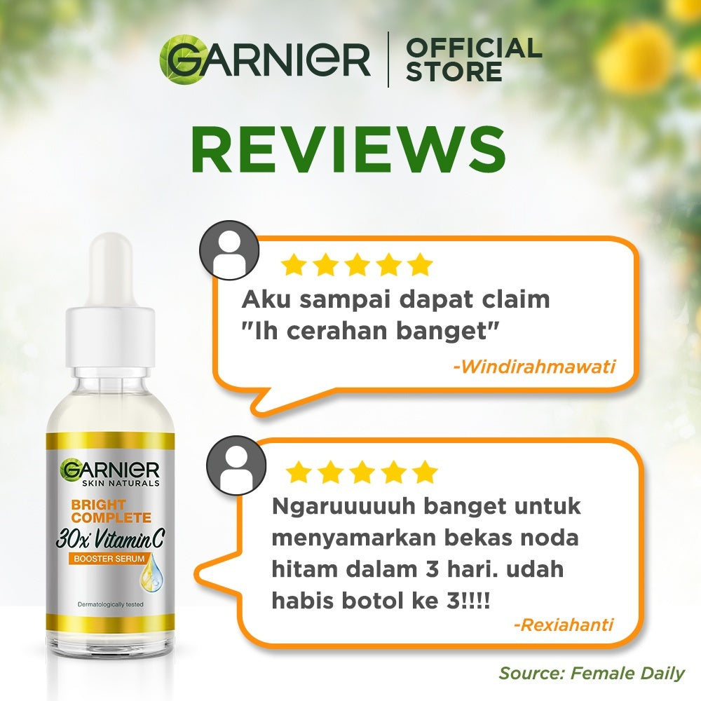 GARNIER Paket Skincare 1 Set Lengkap Vitamin C Brightening Daily Set Serum & Day Cream| Day Cream 50 ml + Serum 30 ml tone up mencerahkan moisturizer pelembab