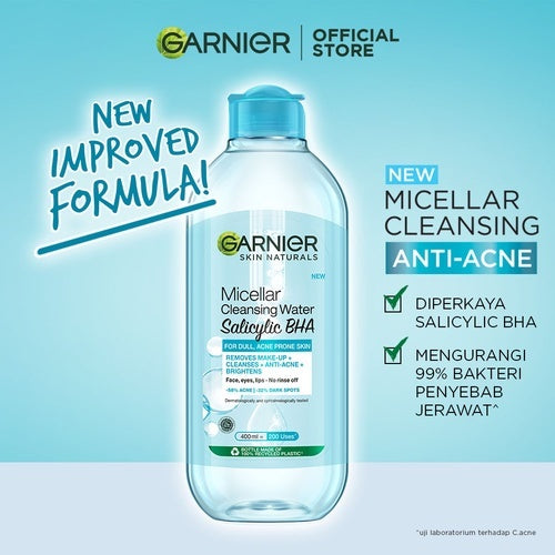 Paket Skincare Garnier Bright Complete Anti Acne Complete Set Untuk Maksimal  Lawan Jerawat dan Bekas Jerawat /Serum Jerawat, Cleanser Jerawat, Micellar Water (Micellar 125 ml + Serum 30 ml + Foam 100 ml)