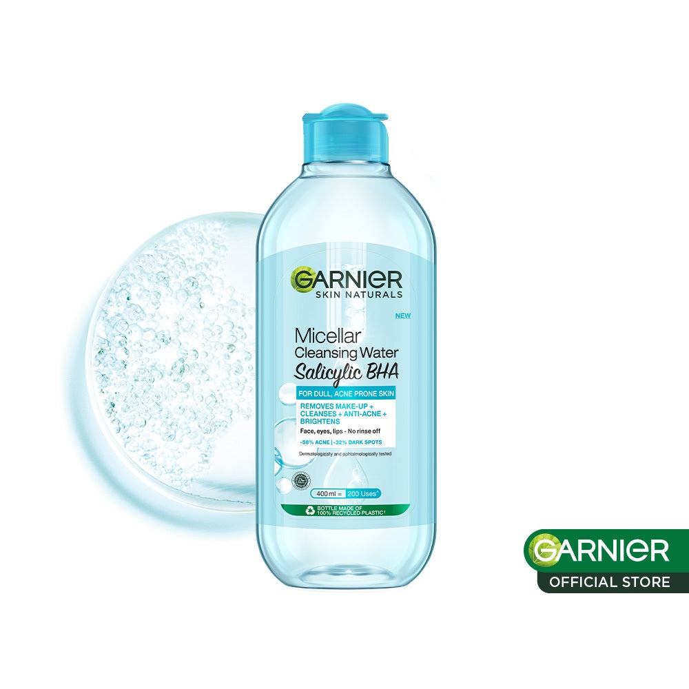 GARNIER Micellar Water Blue Salicylic Acid 400ml Skincare Cleansing - Skincare Pembersih Wajah & Make up untuk kulit berminyak jerawat Micellar Cleansing Water