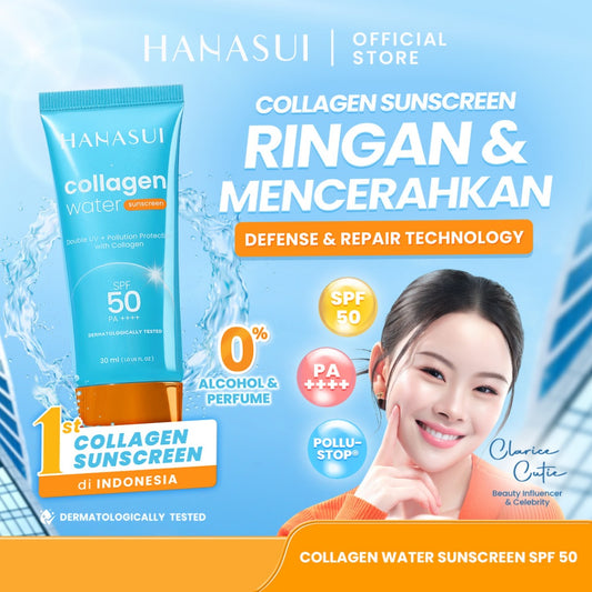 Hanasui Collagen Water Sunscreen SPF 50 - Ringan & Menenangkan Kulit No Whitecast Tidak Kusam Berminyak