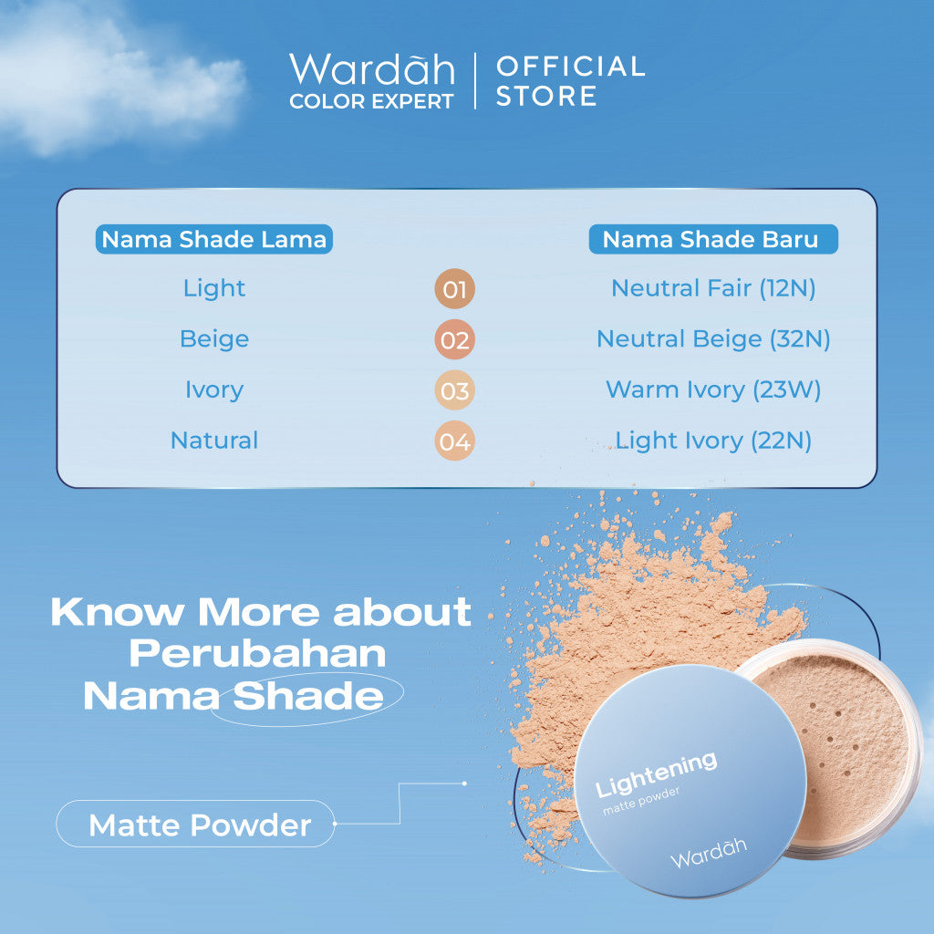 WARDAH Lightening Matte Powder 20 g Bedak Tabur dengan Smooth Matte Finish yang Diformulasikan dengan SPF 20 PA dan Serum Niacinamide Untuk Hasil Makeup Flawless dan Cerah Cocok Dipakai dengan Cushion Makeup